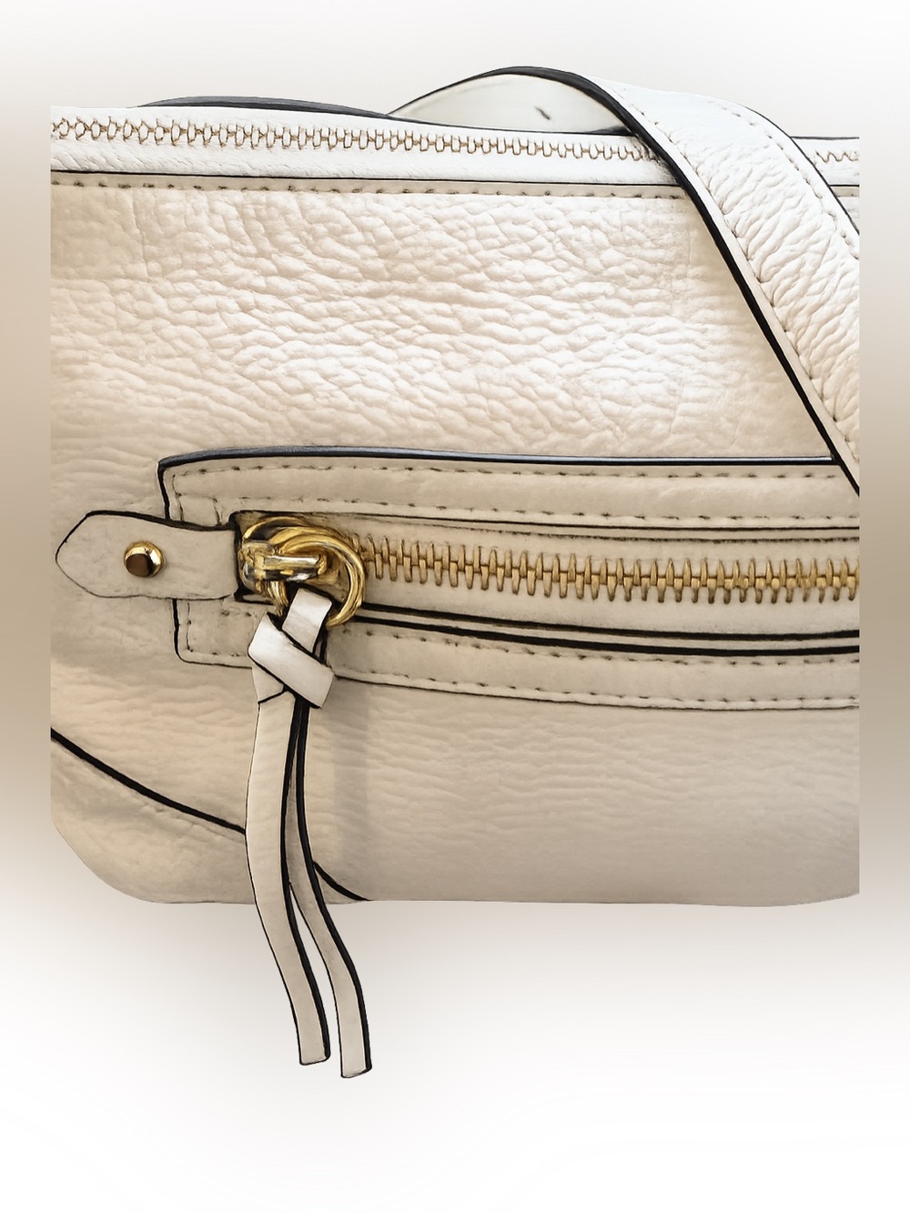 Michael Kors Pebbled Leather Crossbody Ivory Cream Gold Zip Shoulder Bag - Picture 2 of 12